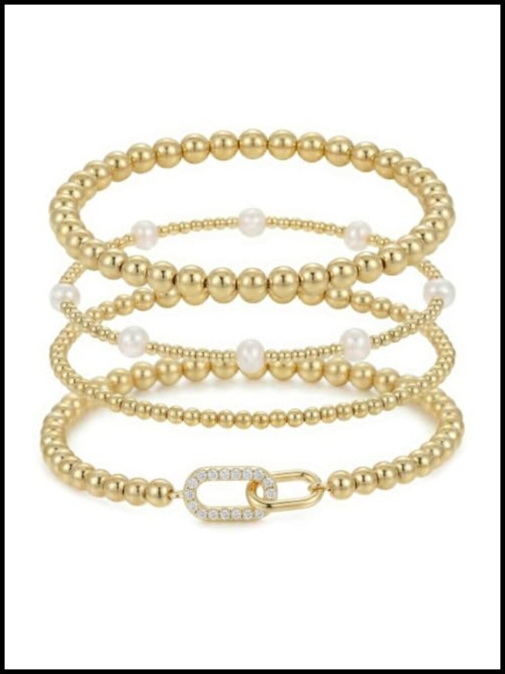4Pcs Gold Plated Pearl Stretch Stackable Bracelet Set for Women